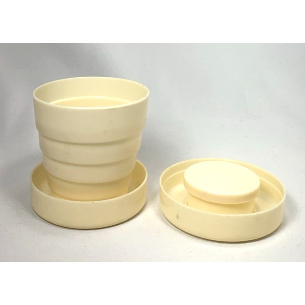 Folding Drinking Cup Vintage Ivory Plastic‎ Telescoping Travel Pill Compartment